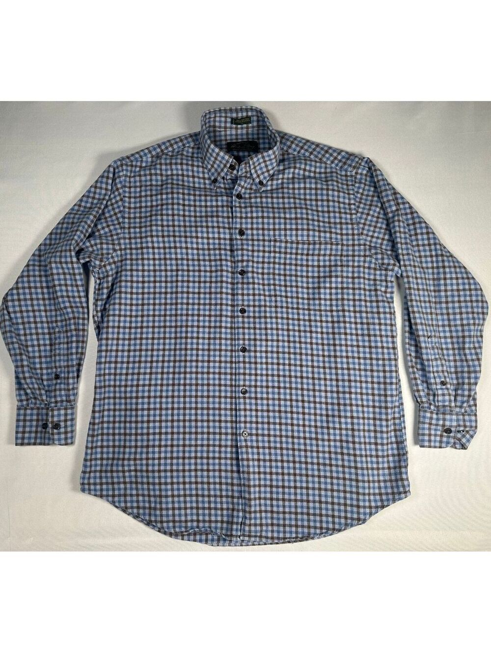 Orvis Signature Collection Men's Large 100% Cotton Blue and Brown Plaid ButtonUP